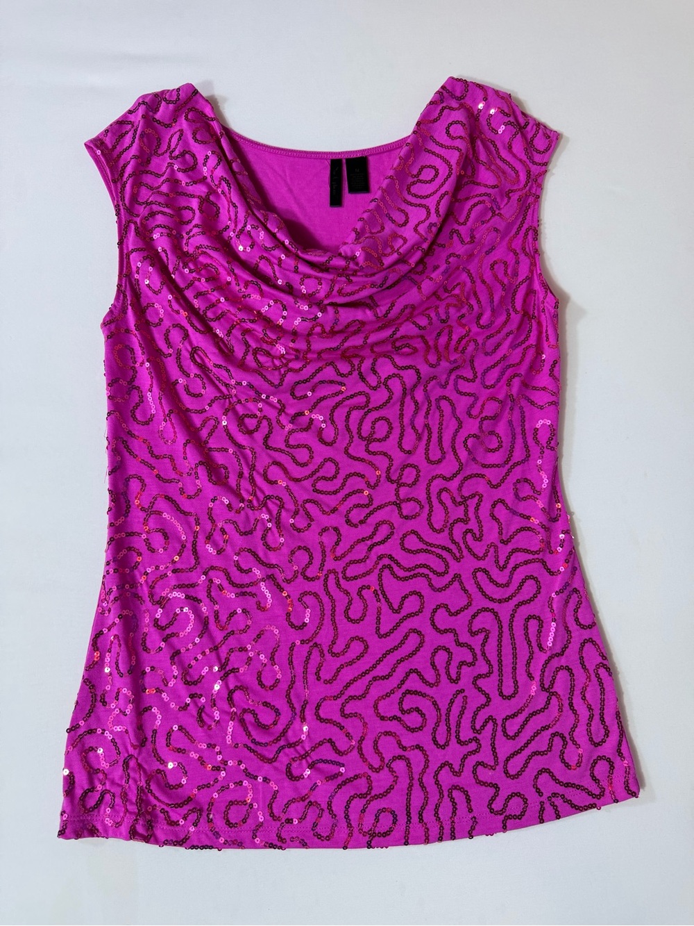 Women's Cowl Neck Sequin Shell Top - Magenta Size Medium